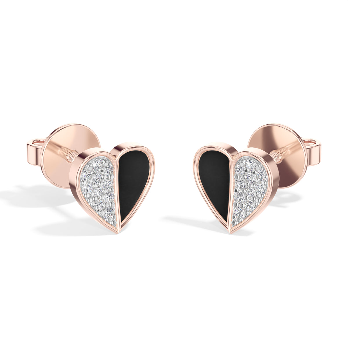 Demi Studs Round Lab Grown Diamond Half Pave Split Heart