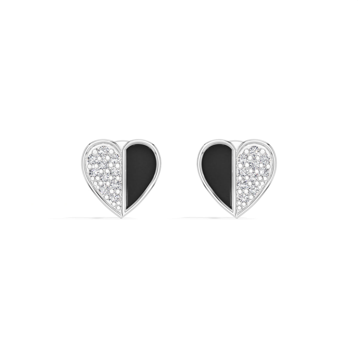 Demi Studs Round Lab Grown Diamond Half Pave Split Heart