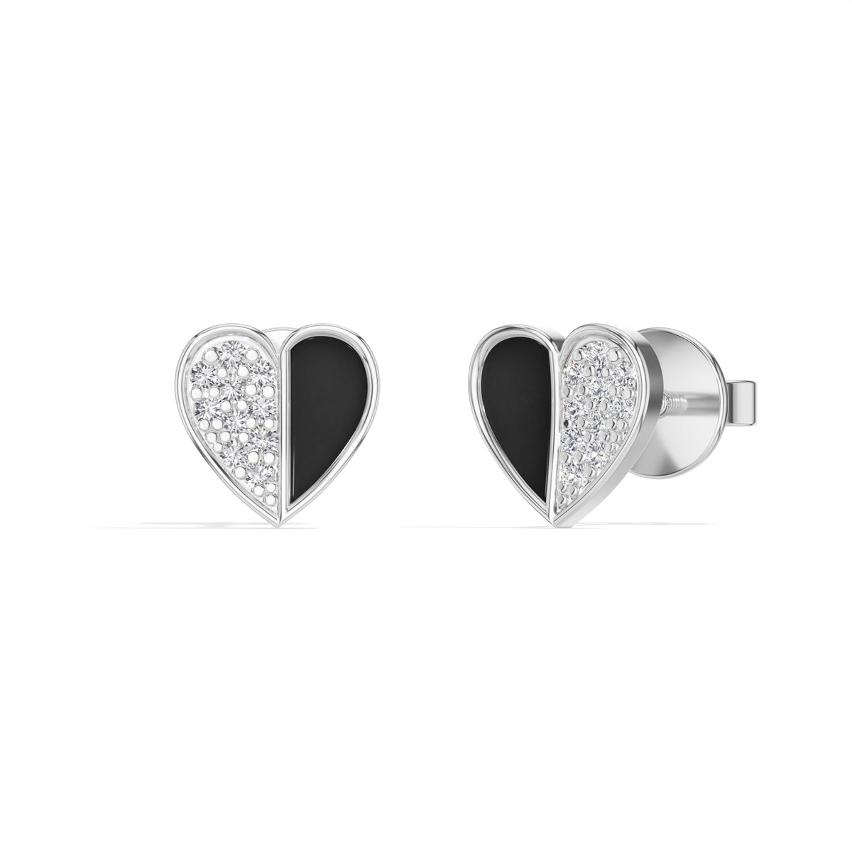 Demi Studs Round Lab Grown Diamond Half Pave Split Heart