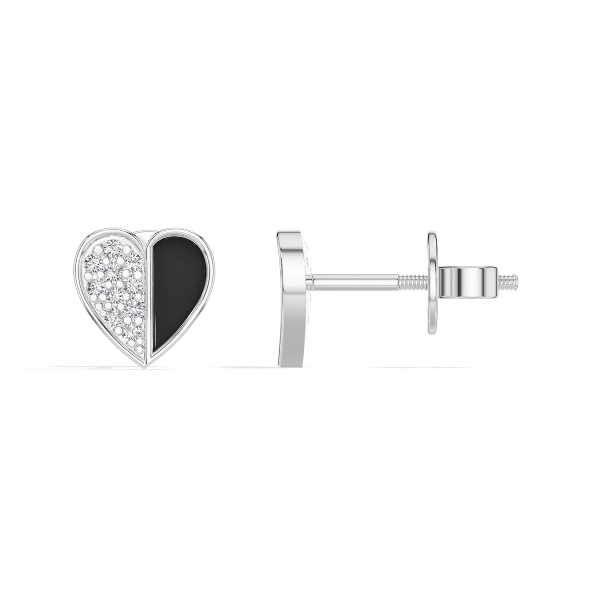 Demi Studs Round Lab Grown Diamond Half Pave Split Heart