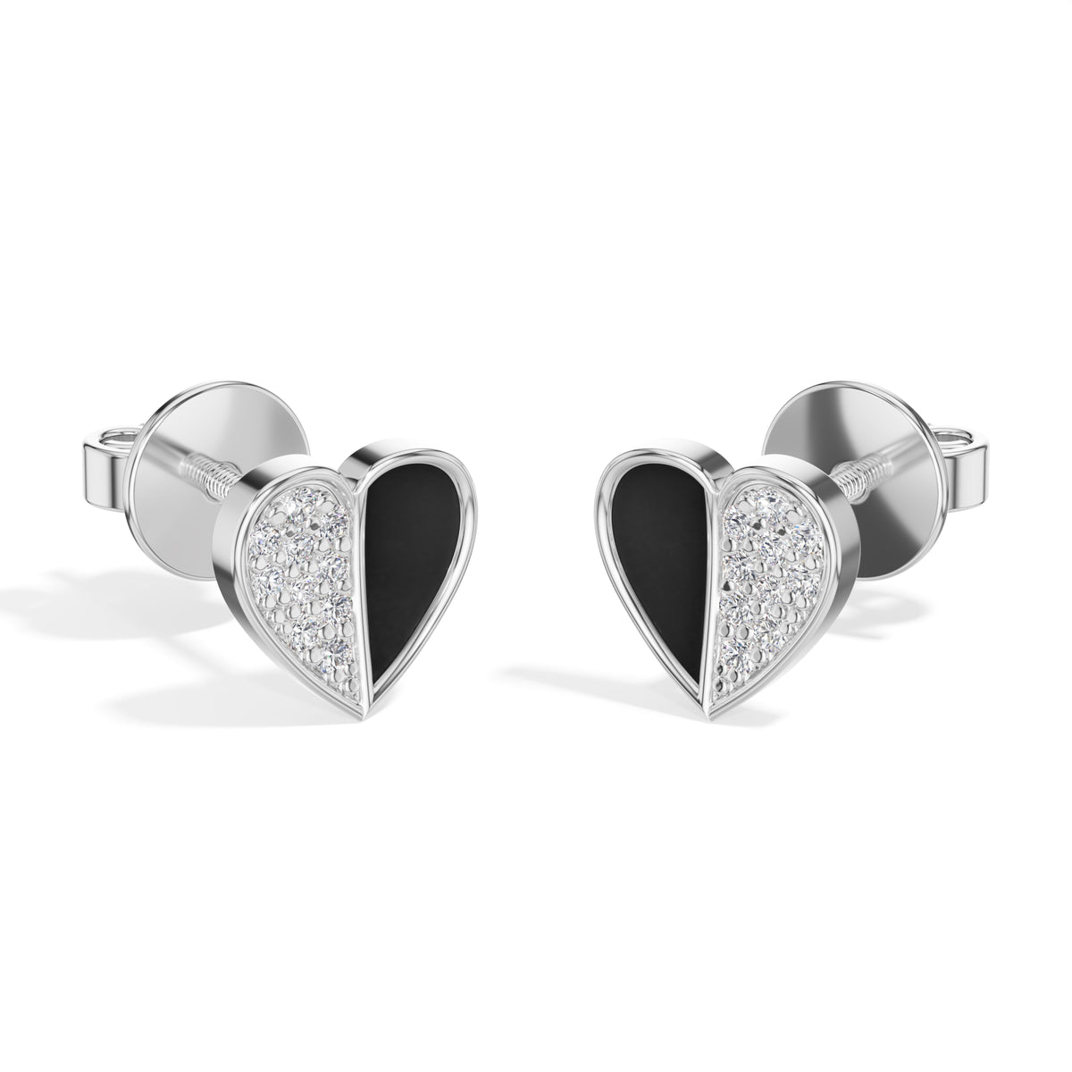 Demi Studs Round Lab Grown Diamond Half Pave Split Heart