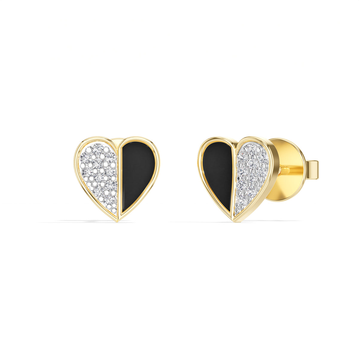 Demi Studs Round Lab Grown Diamond Half Pave Split Heart