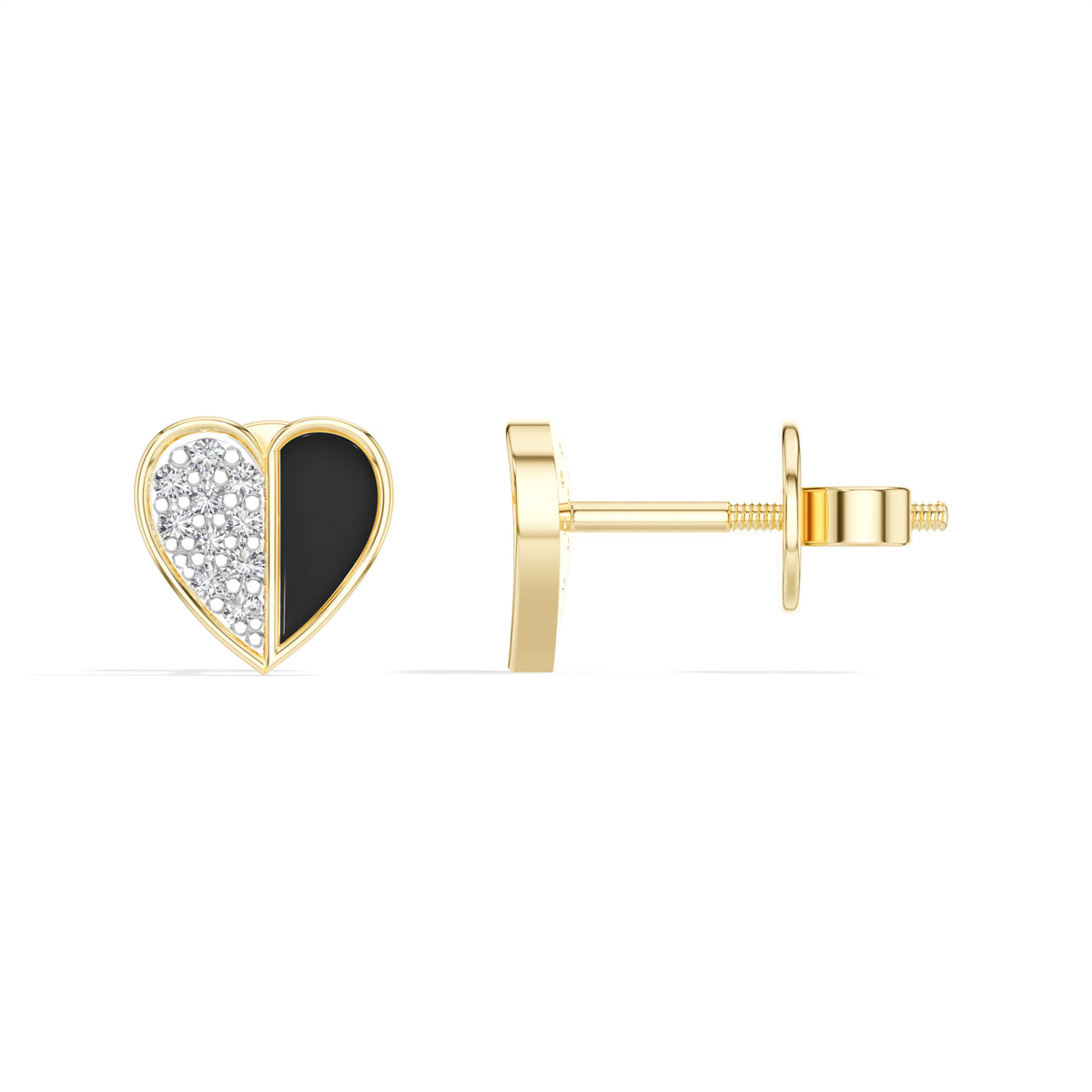 Demi Studs Round Lab Grown Diamond Half Pave Split Heart