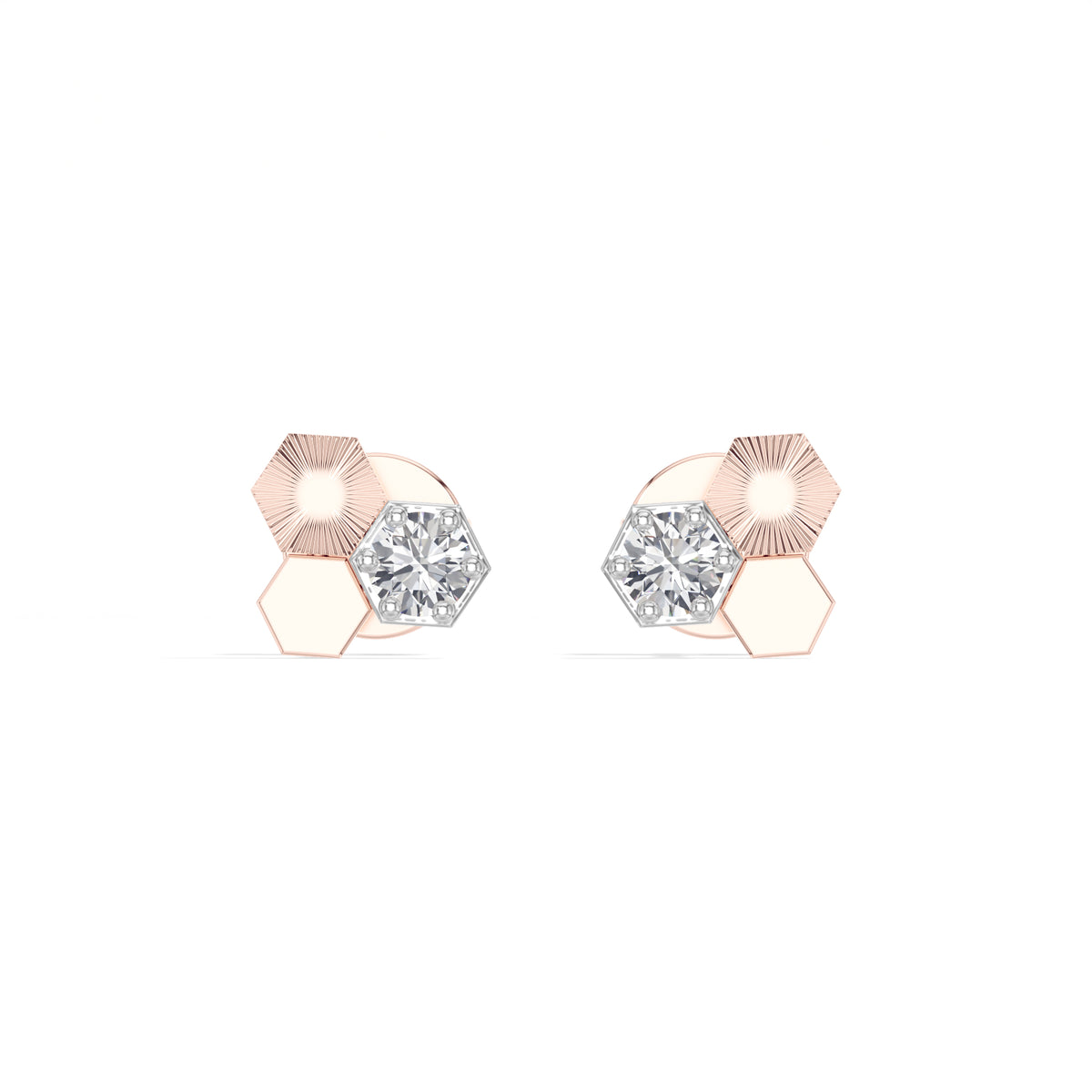 Triad Studs Round Lab Grown Diamond Honeycomb Hexagon Cluster