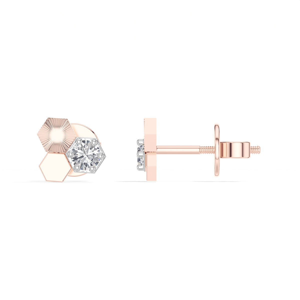 Triad Studs Round Lab Grown Diamond Honeycomb Hexagon Cluster