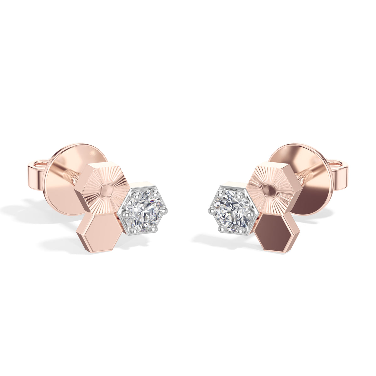 Triad Studs Round Lab Grown Diamond Honeycomb Hexagon Cluster