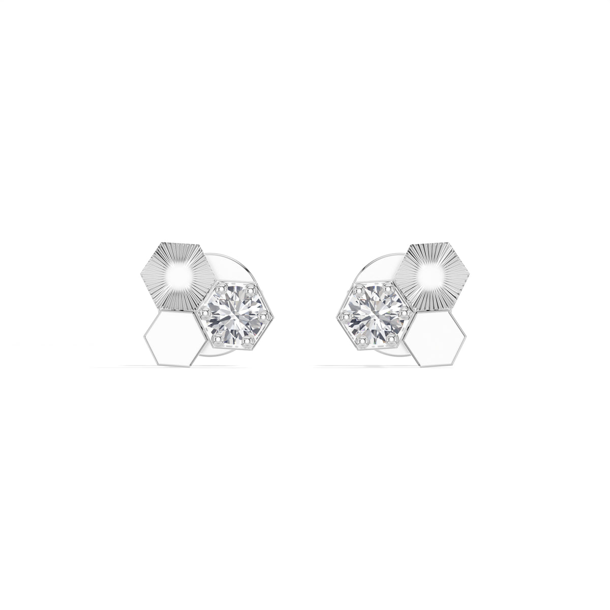 Triad Studs Round Lab Grown Diamond Honeycomb Hexagon Cluster