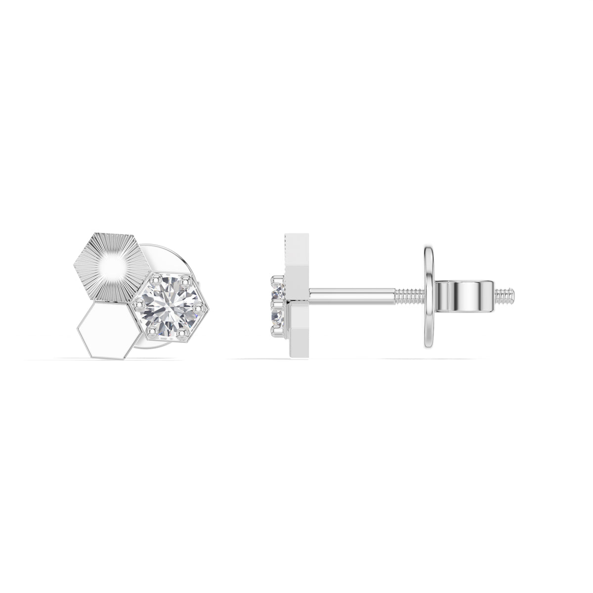 Triad Studs Round Lab Grown Diamond Honeycomb Hexagon Cluster