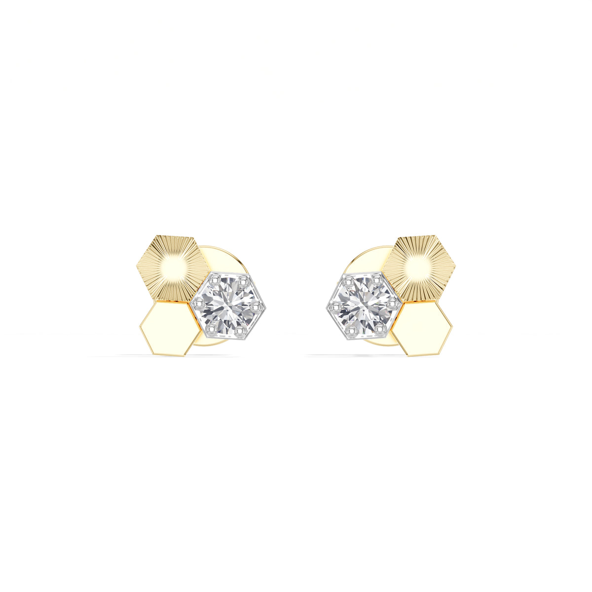 Triad Studs Round Lab Grown Diamond Honeycomb Hexagon Cluster