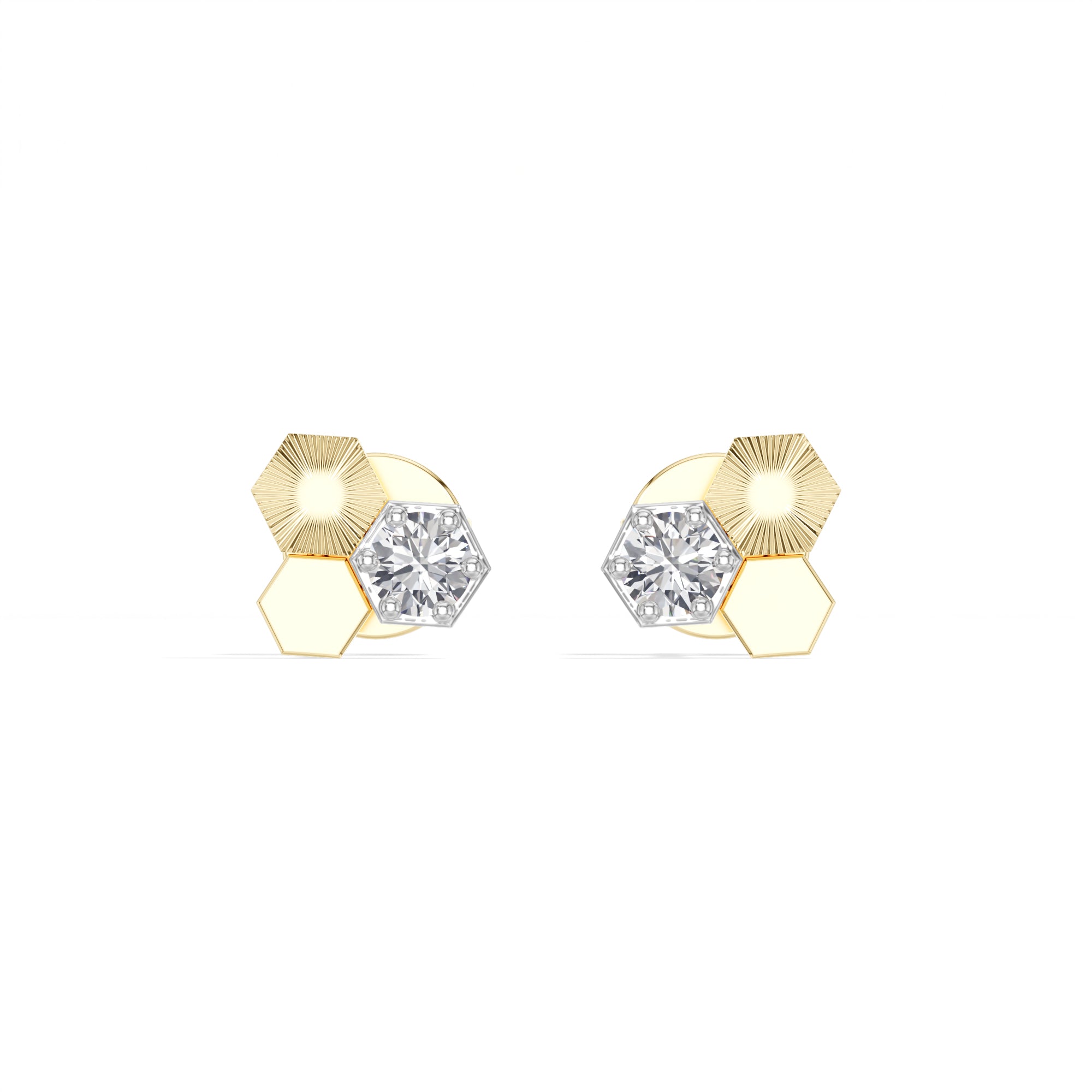 Triad Studs Round Lab Grown Diamond Honeycomb Hexagon Cluster