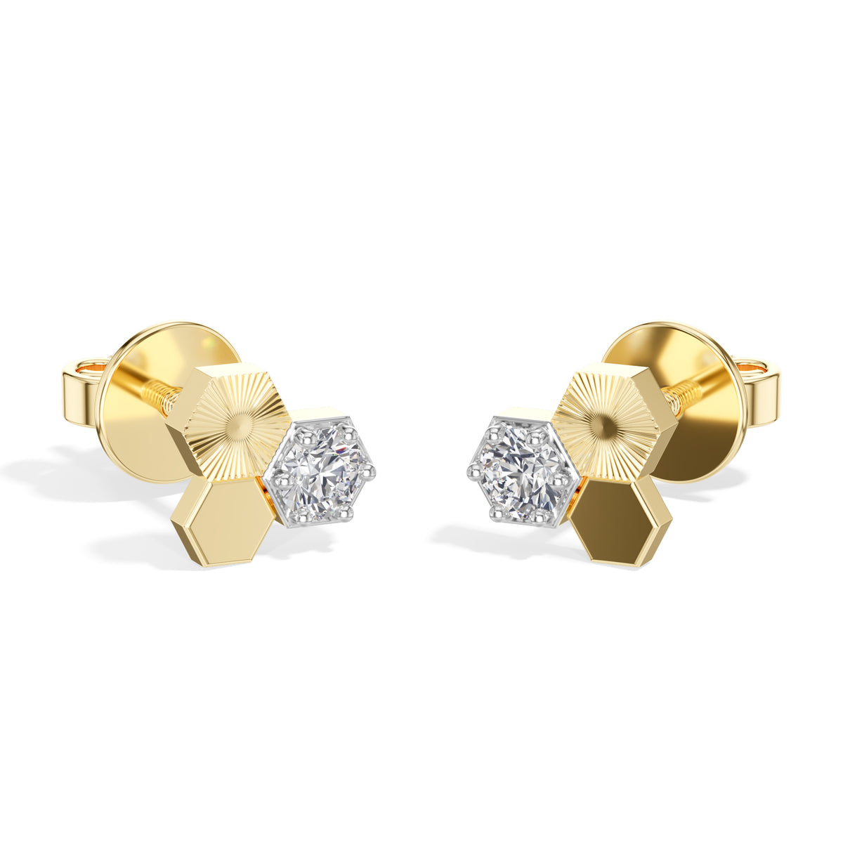 Triad Studs Round Lab Grown Diamond Honeycomb Hexagon Cluster