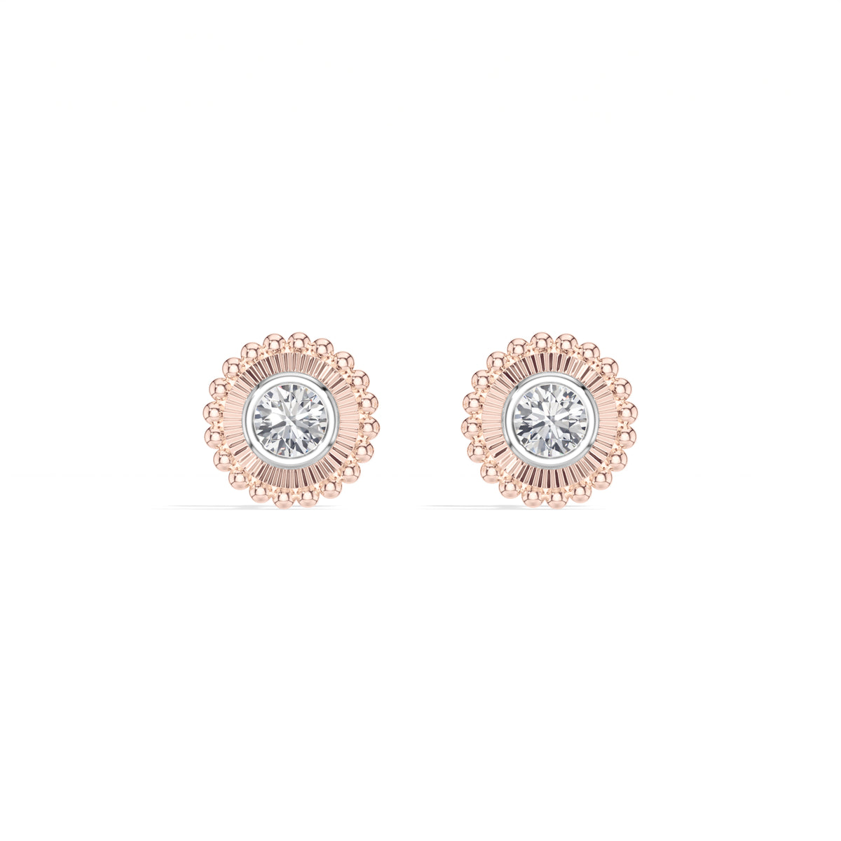 Thistle Studs Round Lab Grown Diamond Granulation Beaded Halo