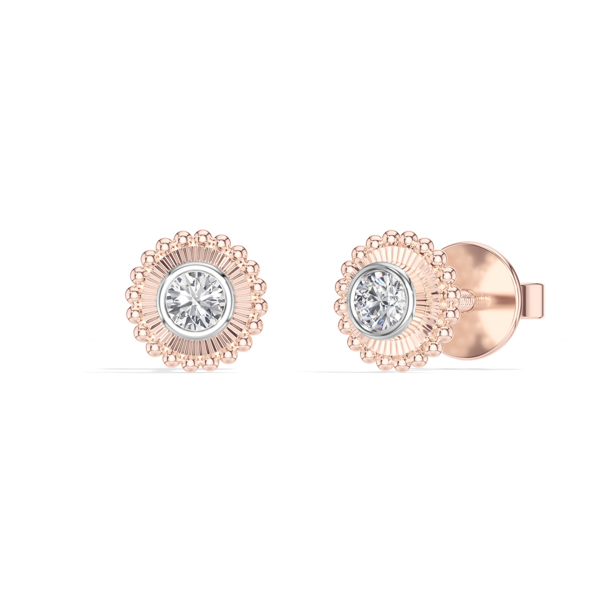 Thistle Studs Round Lab Grown Diamond Granulation Beaded Halo