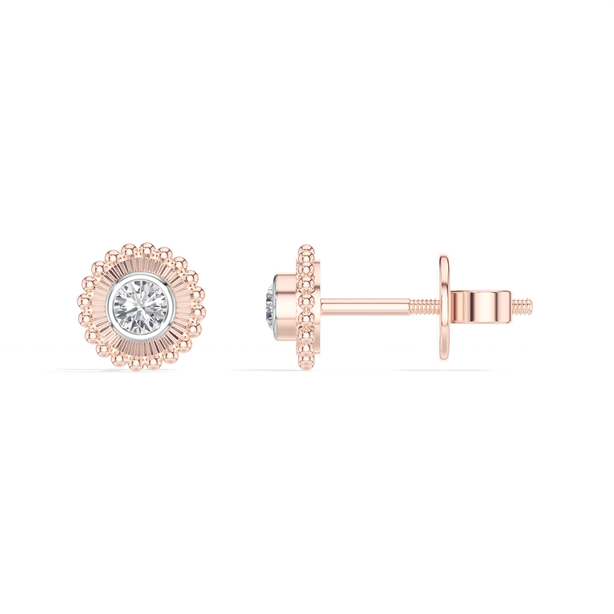 Thistle Studs Round Lab Grown Diamond Granulation Beaded Halo