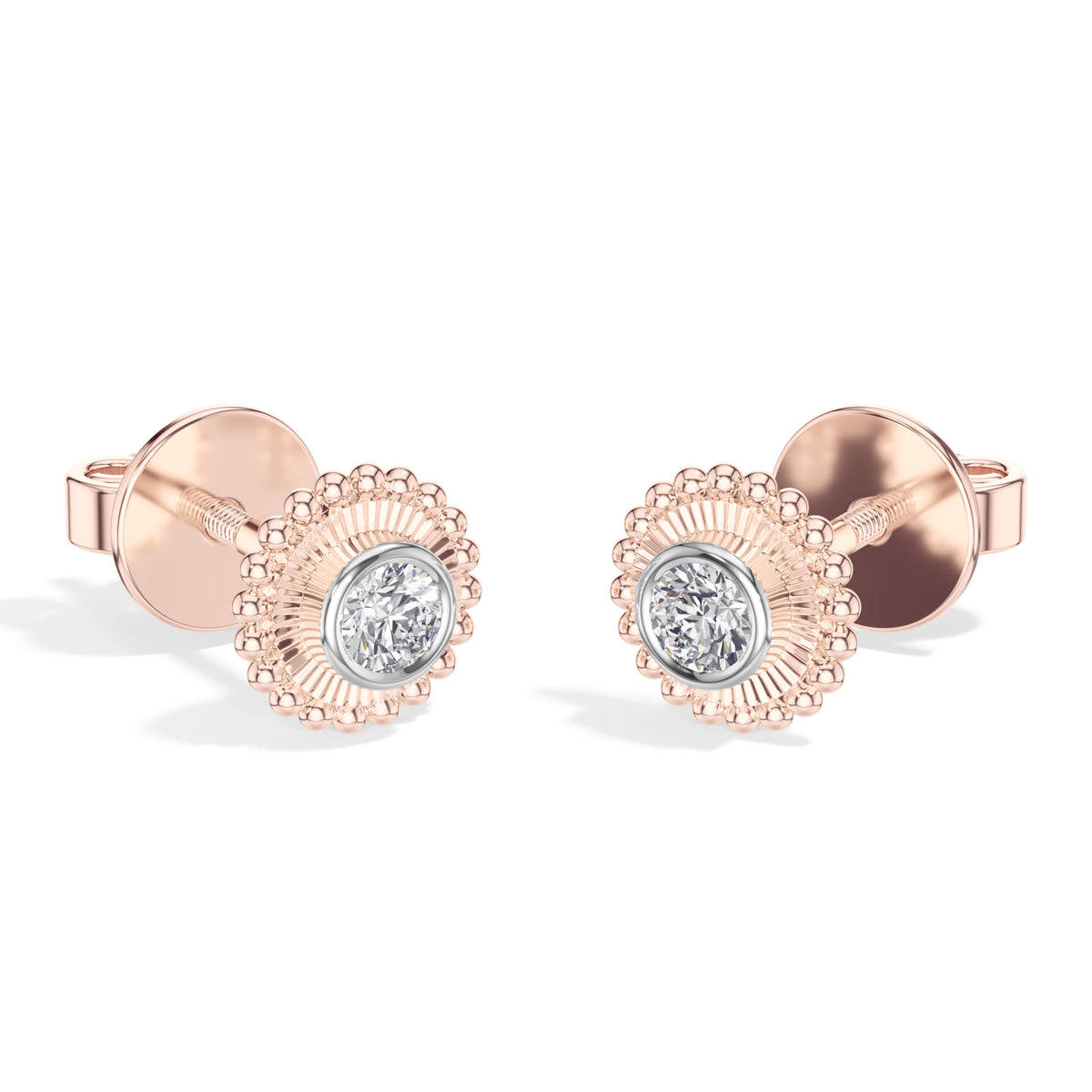 Thistle Studs Round Lab Grown Diamond Granulation Beaded Halo