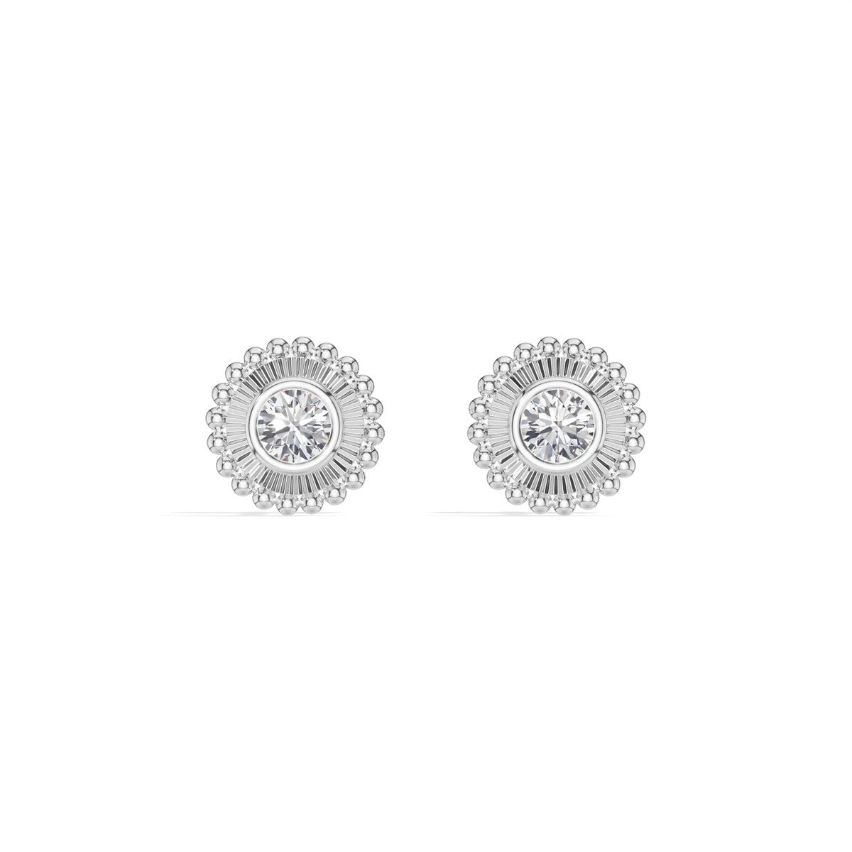 Thistle Studs Round Lab Grown Diamond Granulation Beaded Halo