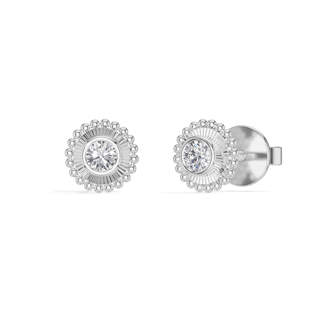 Thistle Studs Round Lab Grown Diamond Granulation Beaded Halo