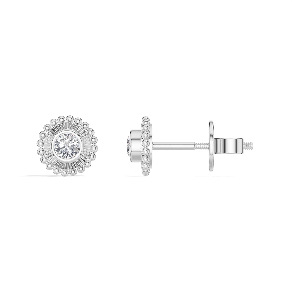 Thistle Studs Round Lab Grown Diamond Granulation Beaded Halo