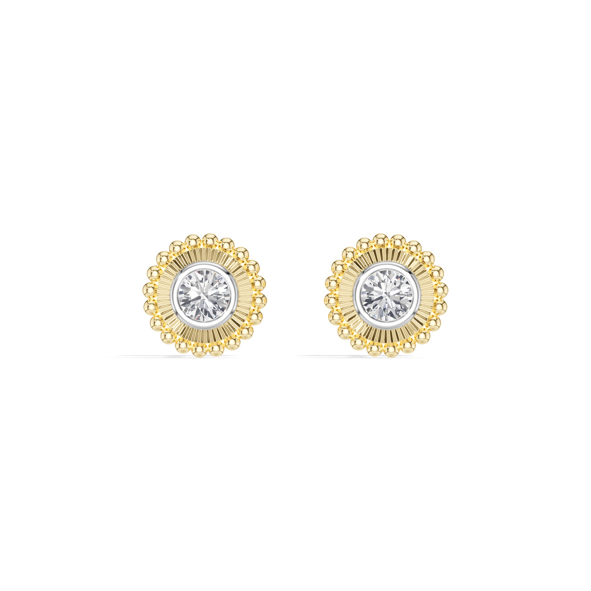 Thistle Studs Round Lab Grown Diamond Granulation Beaded Halo