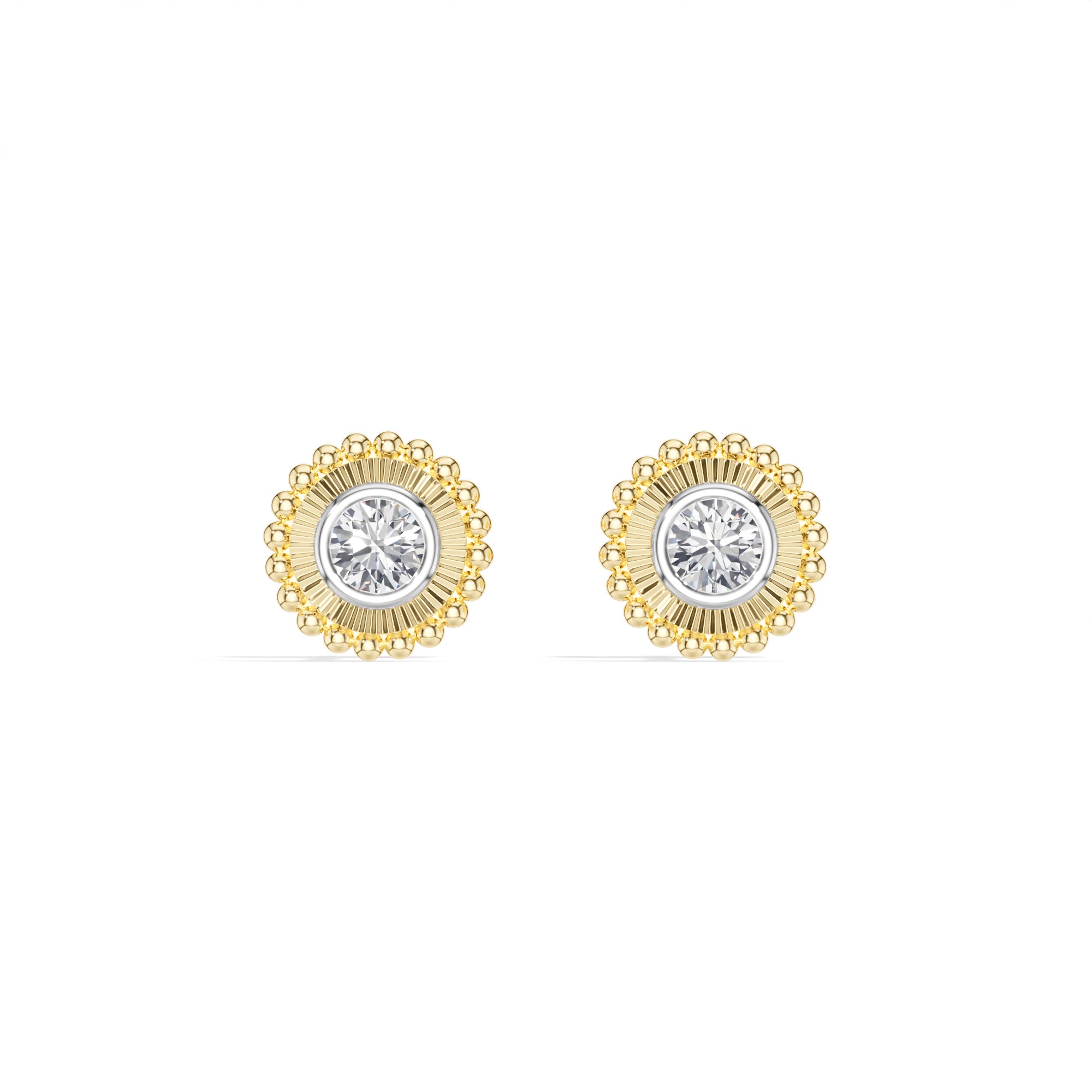 Thistle Studs Round Lab Grown Diamond Granulation Beaded Halo