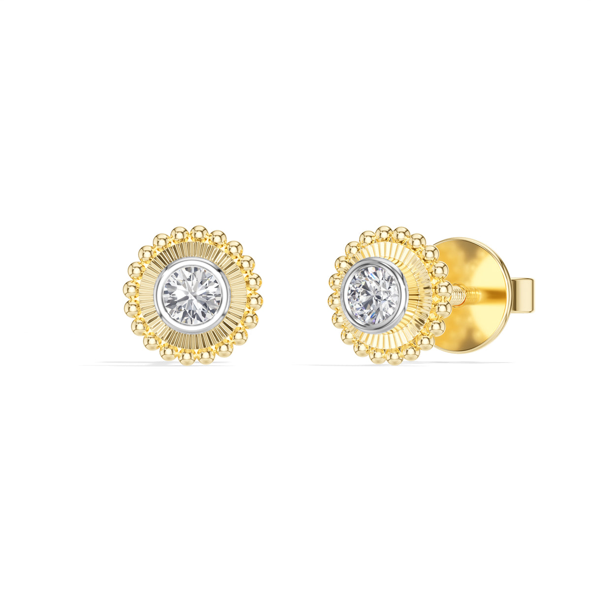 Thistle Studs Round Lab Grown Diamond Granulation Beaded Halo