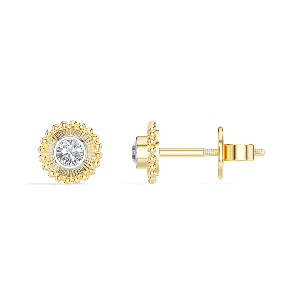 Thistle Studs Round Lab Grown Diamond Granulation Beaded Halo
