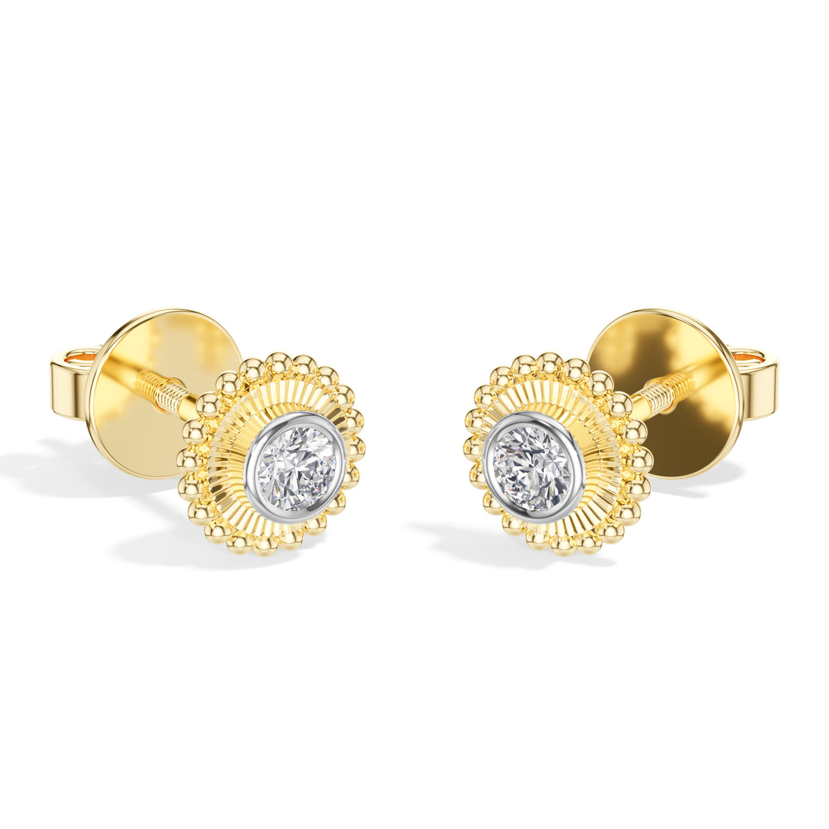 Thistle Studs Round Lab Grown Diamond Granulation Beaded Halo