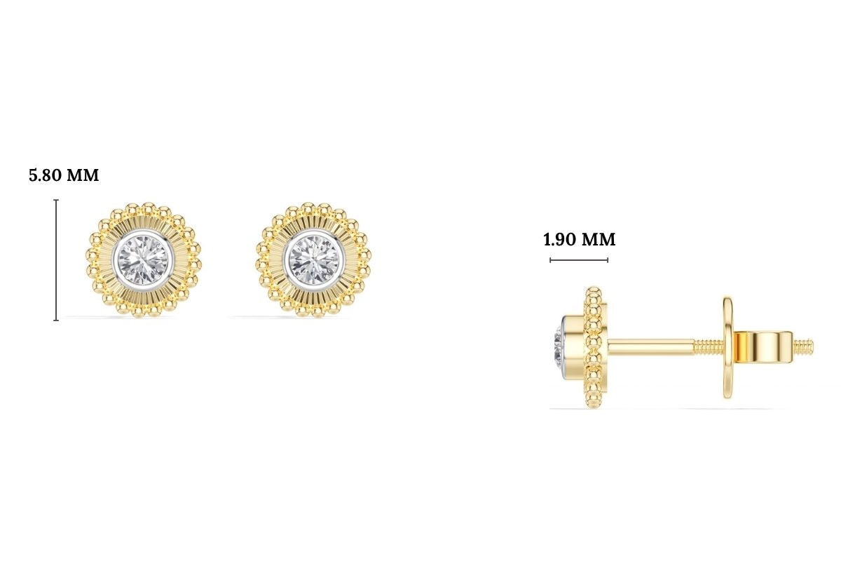 Thistle Studs Round Lab Grown Diamond Granulation Beaded Halo