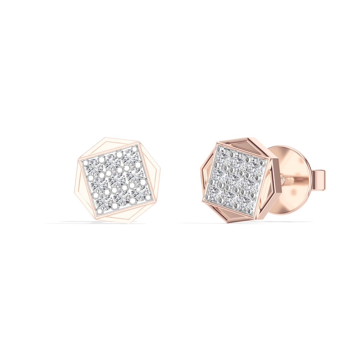 Signet Studs Round Lab Grown Diamond Full Pave Octagon