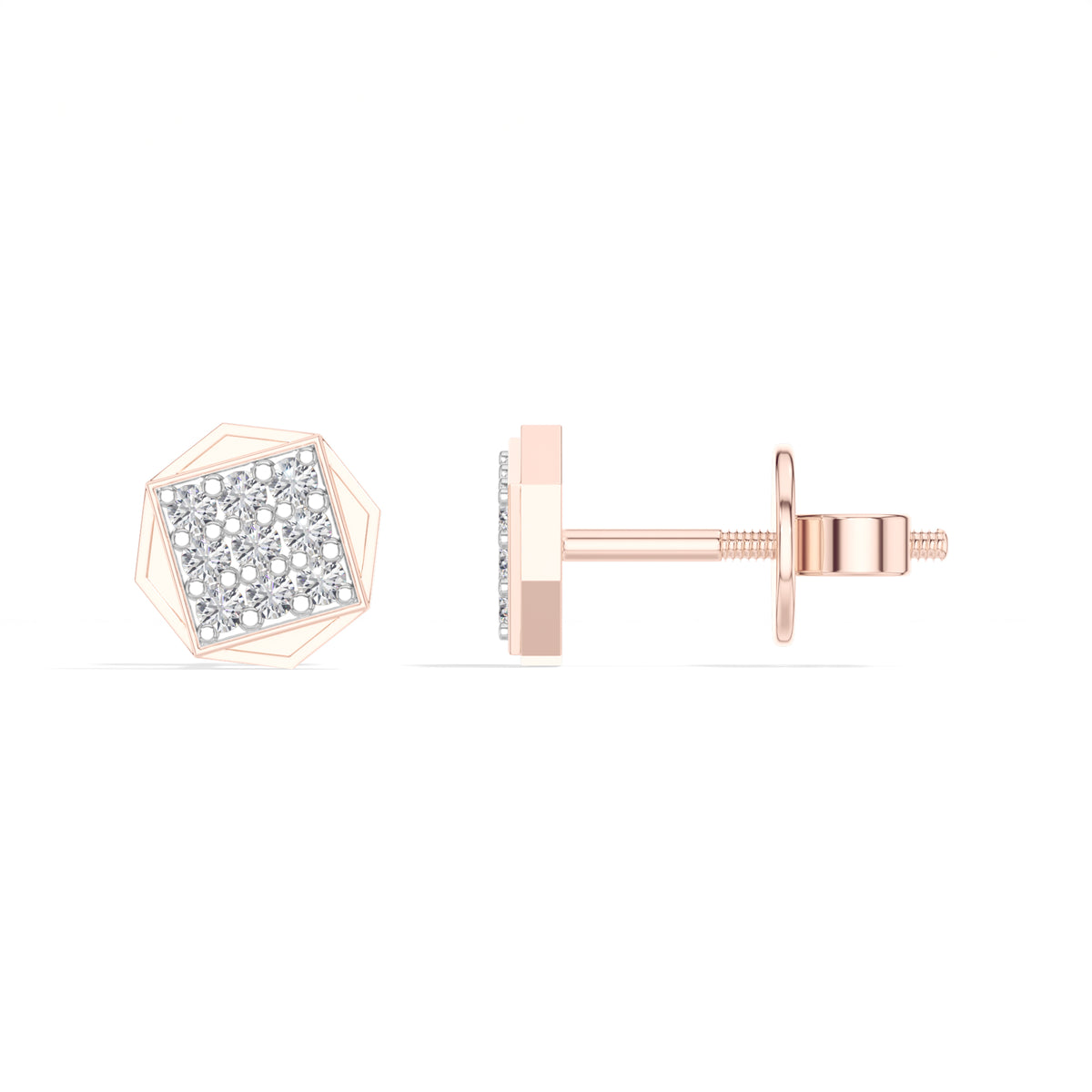 Signet Studs Round Lab Grown Diamond Full Pave Octagon
