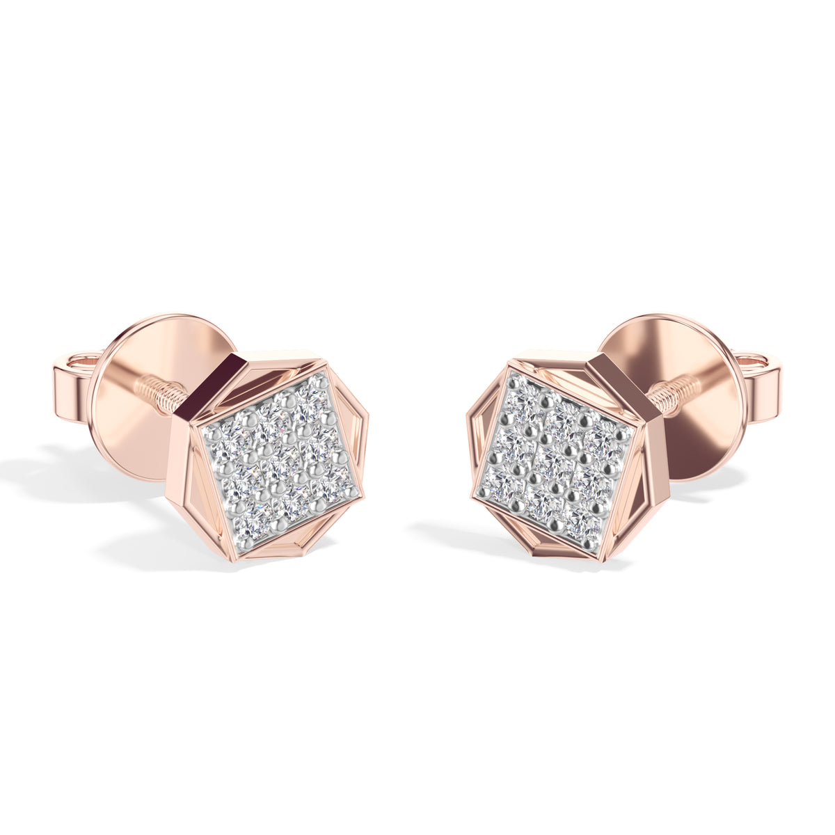 Signet Studs Round Lab Grown Diamond Full Pave Octagon