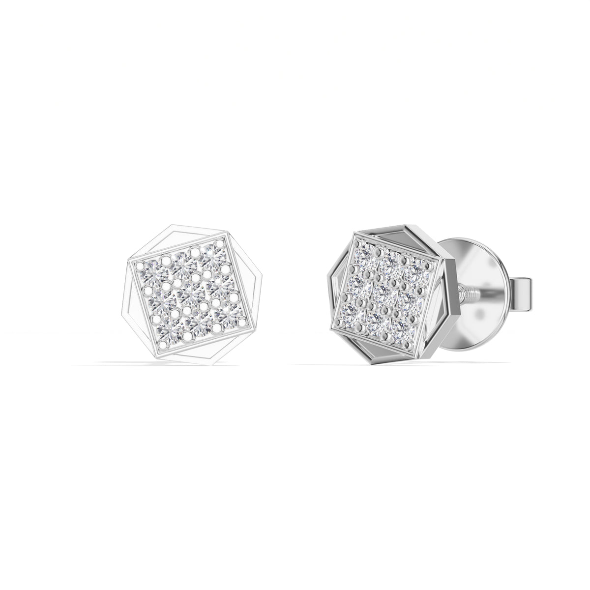 Signet Studs Round Lab Grown Diamond Full Pave Octagon