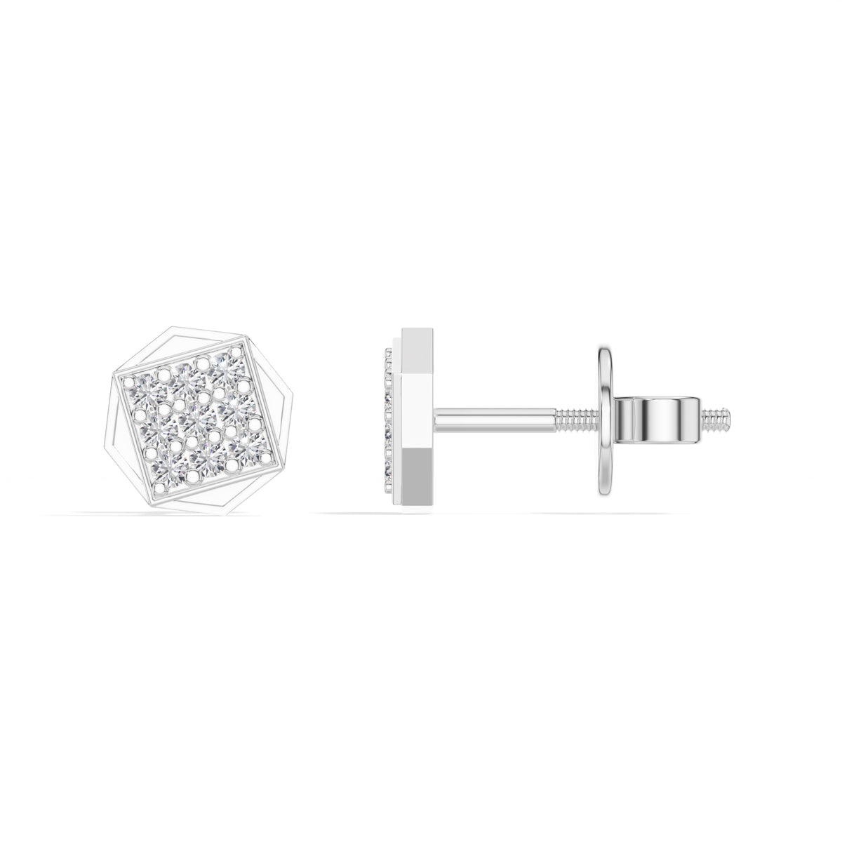 Signet Studs Round Lab Grown Diamond Full Pave Octagon