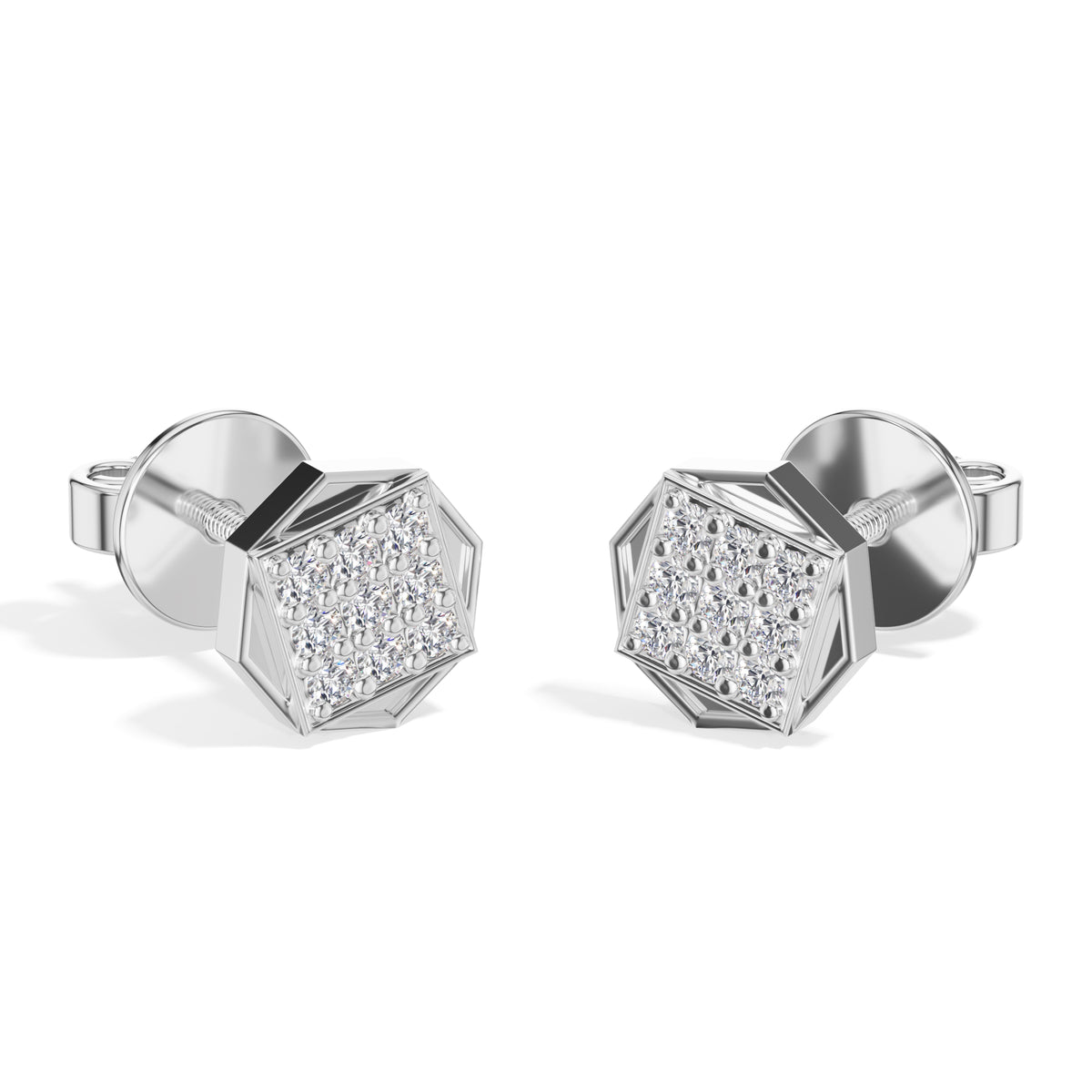 Signet Studs Round Lab Grown Diamond Full Pave Octagon