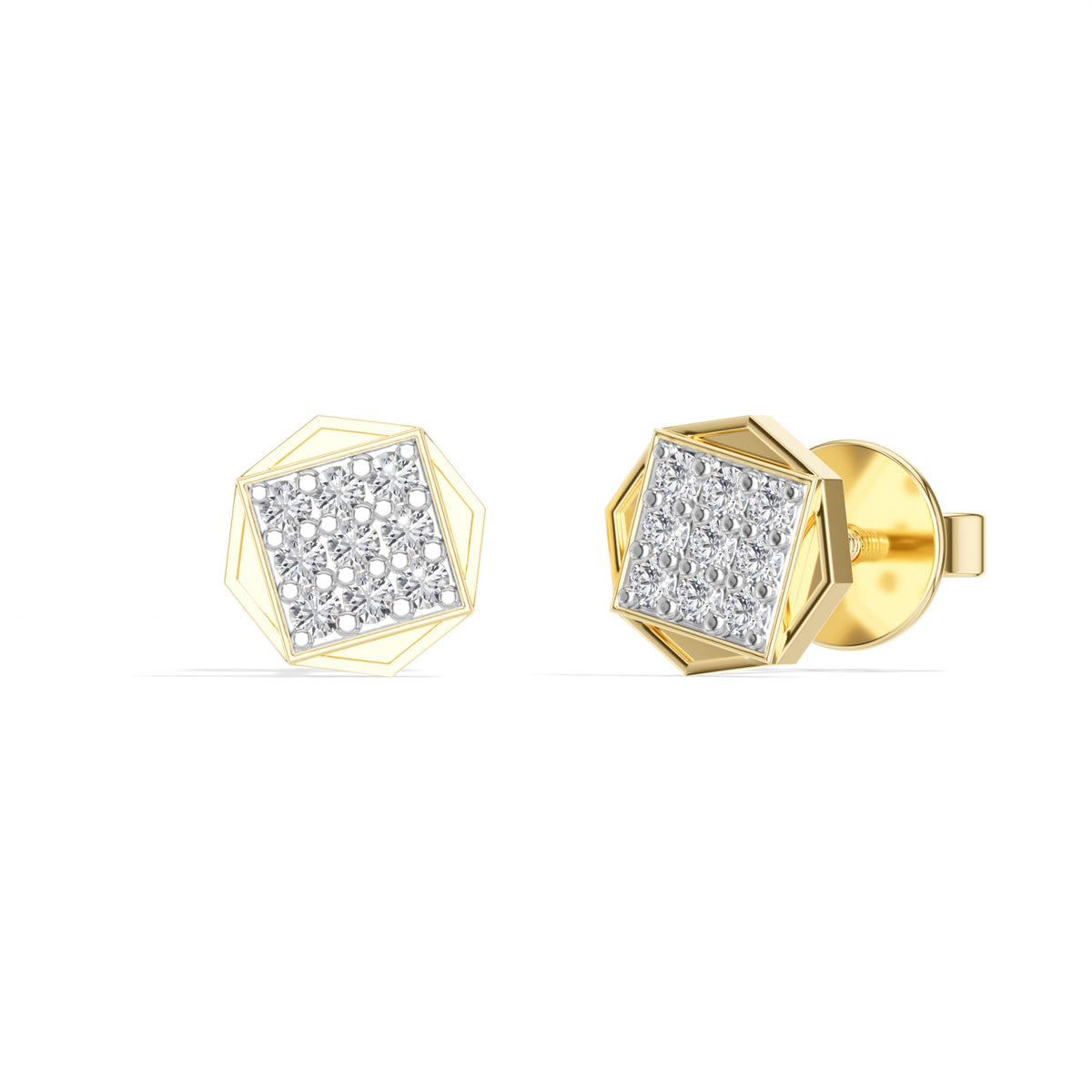 Signet Studs Round Lab Grown Diamond Full Pave Octagon