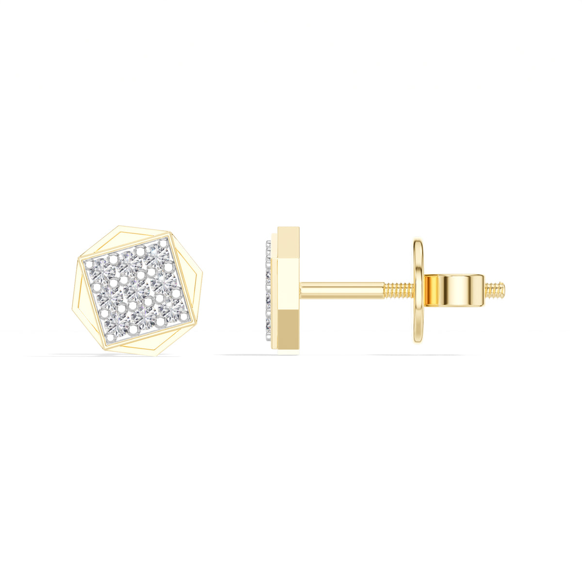 Signet Studs Round Lab Grown Diamond Full Pave Octagon