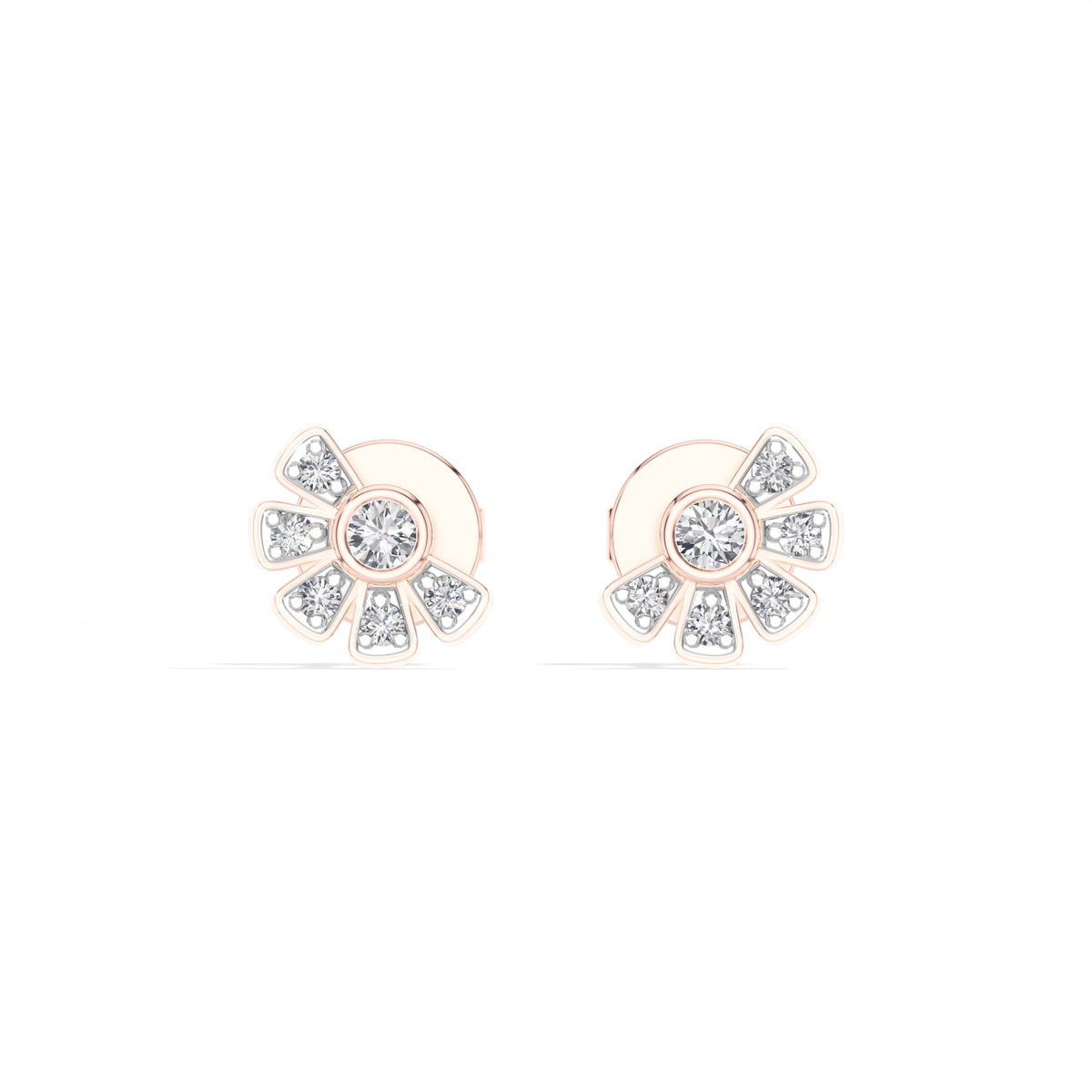 Petal Studs Round Lab Grown Diamond Five Petal Organic Flower