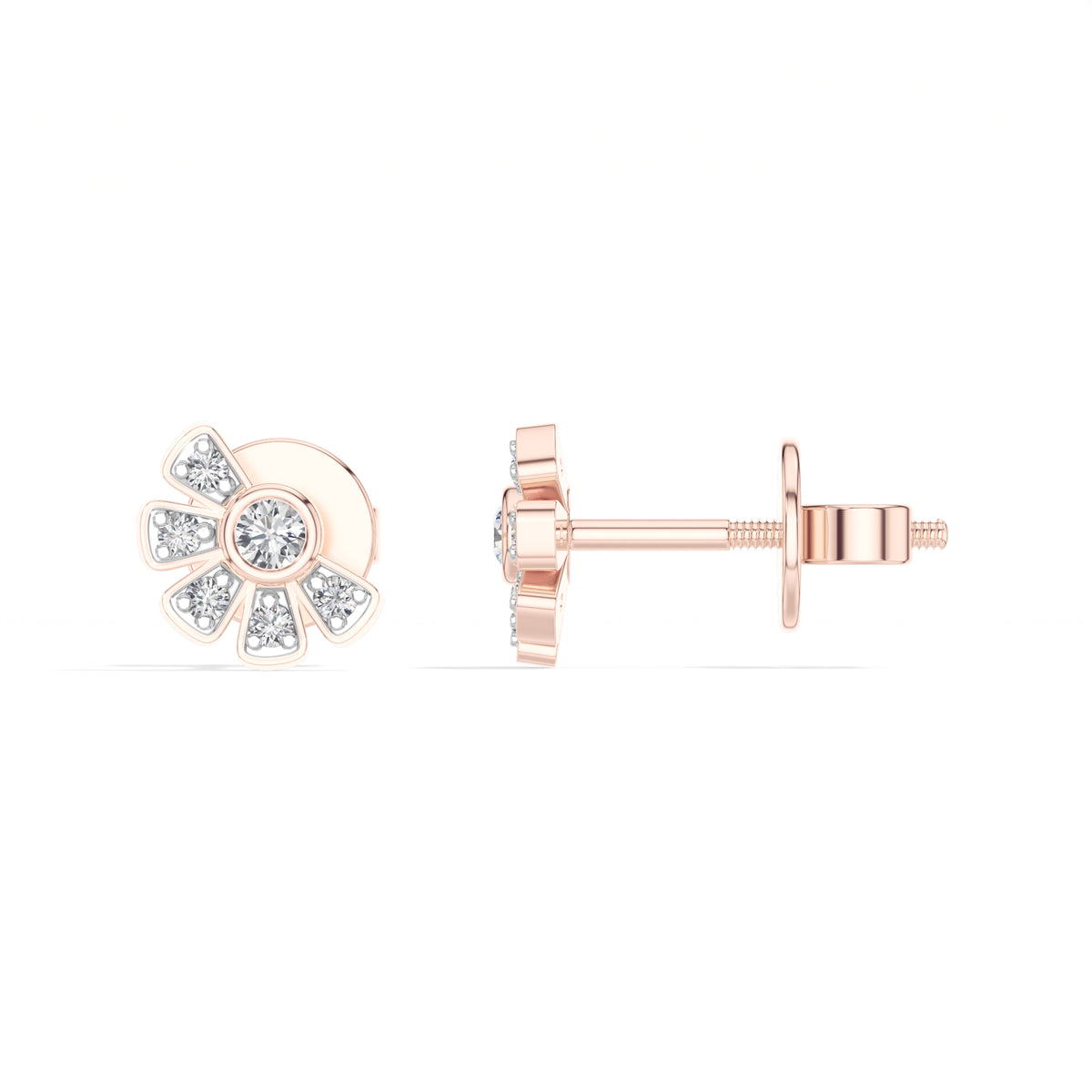 Petal Studs Round Lab Grown Diamond Five Petal Organic Flower