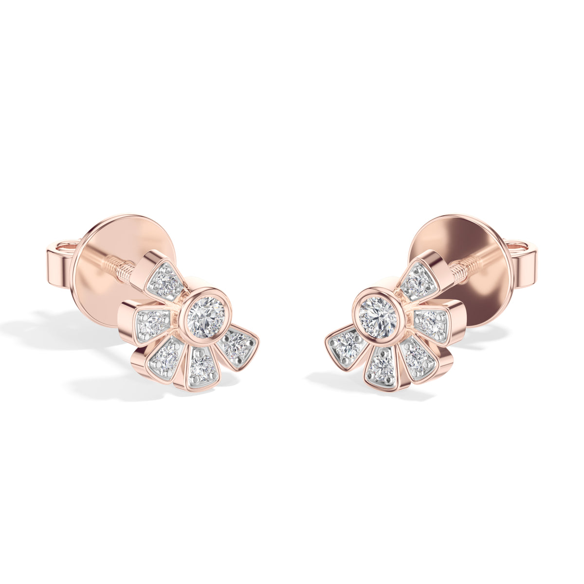 Petal Studs Round Lab Grown Diamond Five Petal Organic Flower