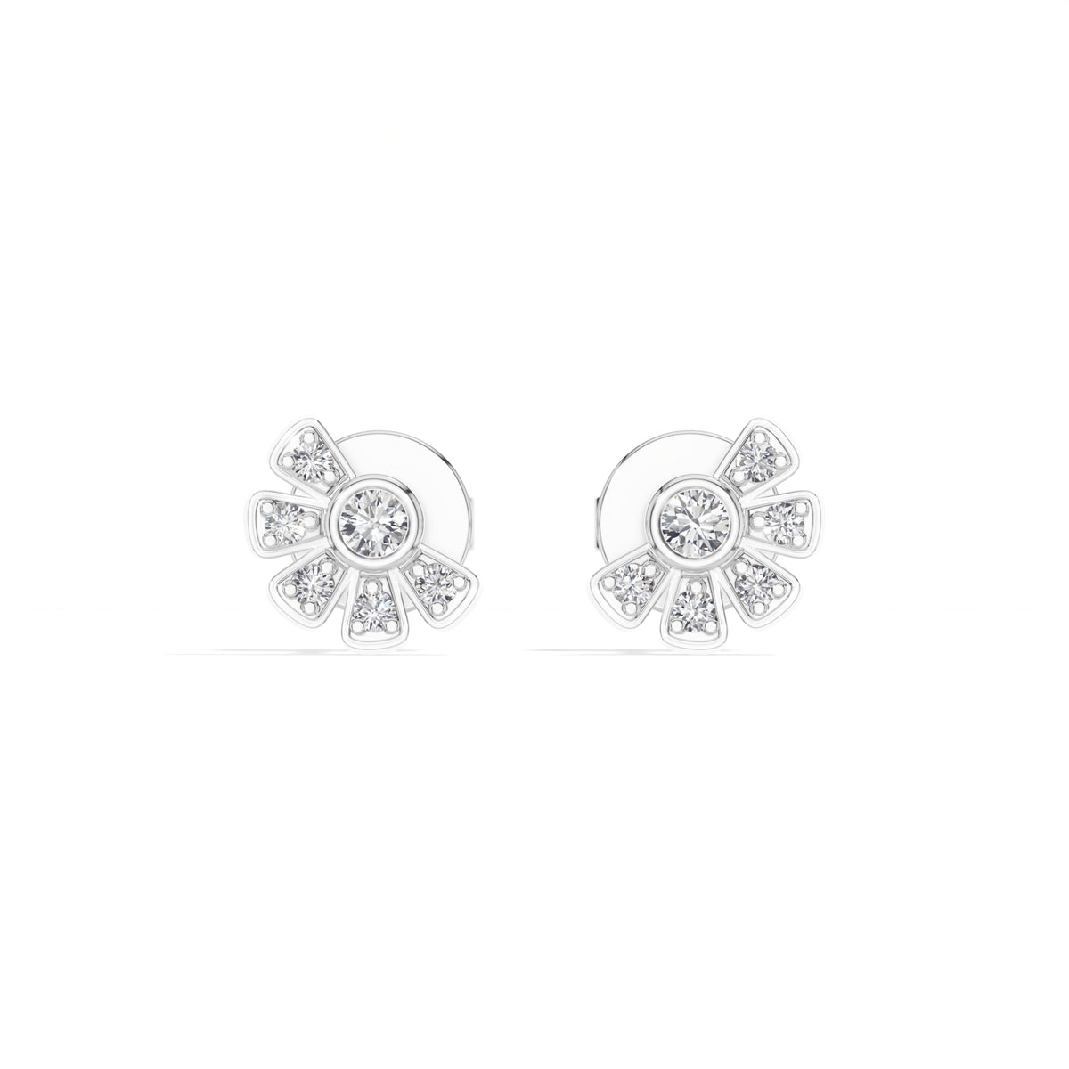 Petal Studs Round Lab Grown Diamond Five Petal Organic Flower