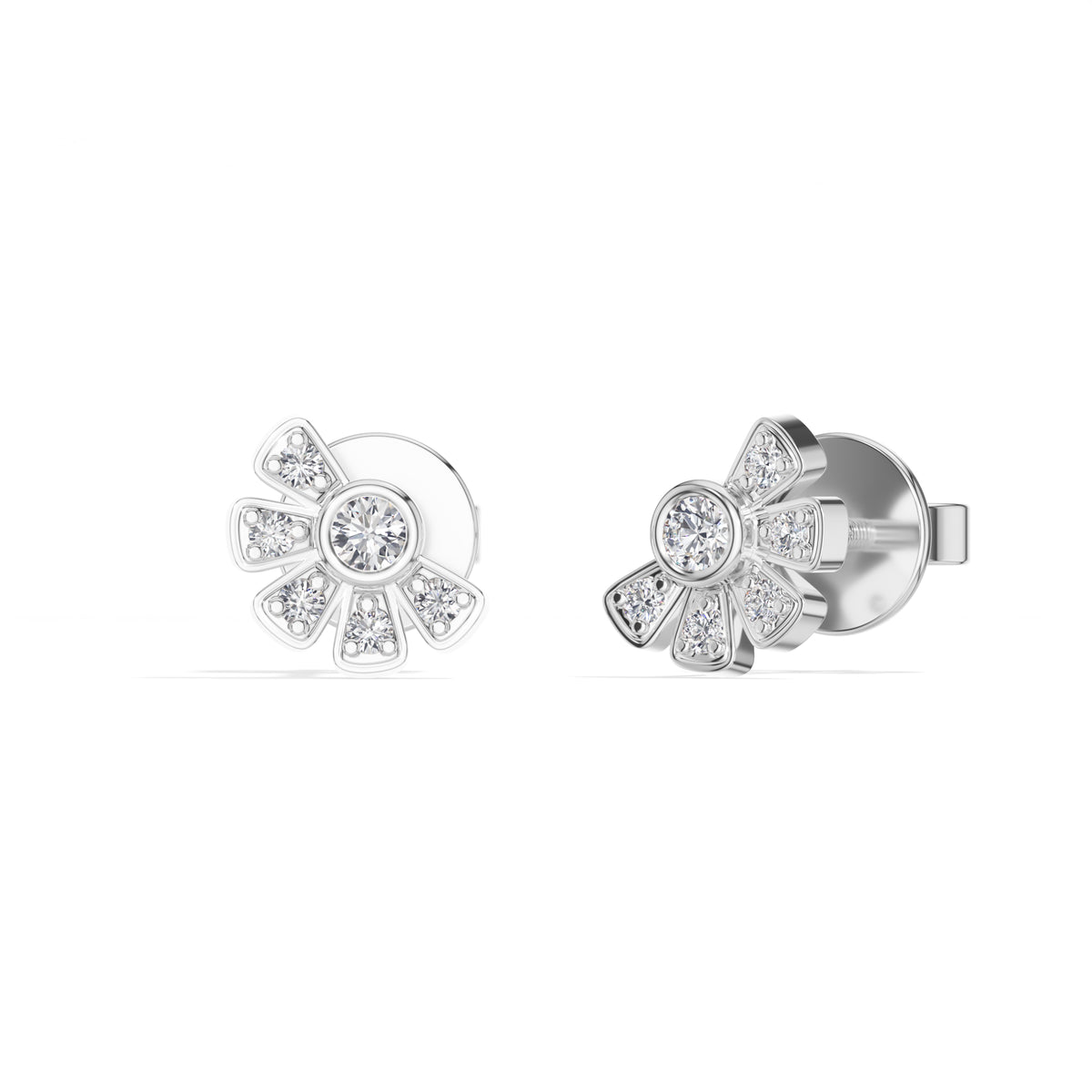 Petal Studs Round Lab Grown Diamond Five Petal Organic Flower