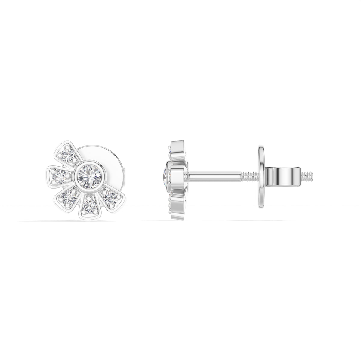 Petal Studs Round Lab Grown Diamond Five Petal Organic Flower
