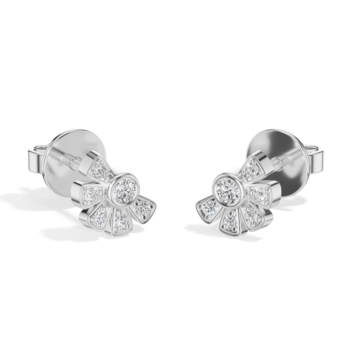Petal Studs Round Lab Grown Diamond Five Petal Organic Flower