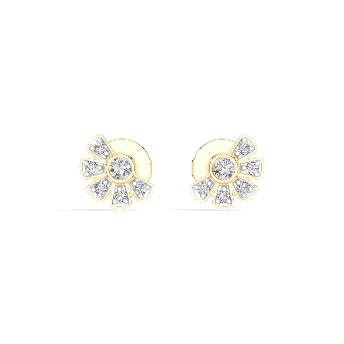 Petal Studs Round Lab Grown Diamond Five Petal Organic Flower