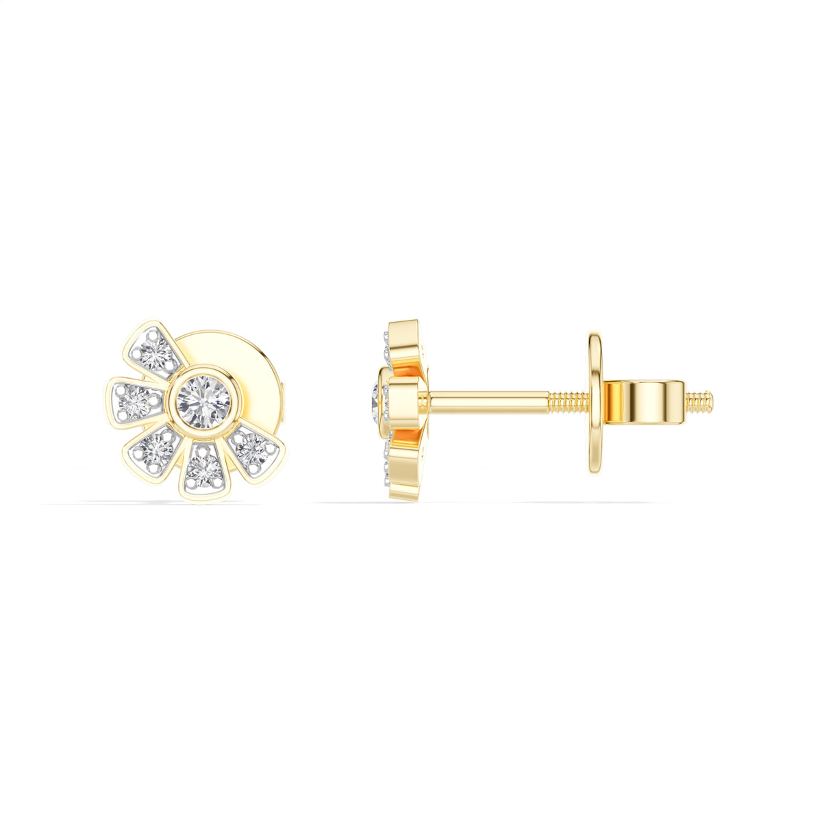 Petal Studs Round Lab Grown Diamond Five Petal Organic Flower