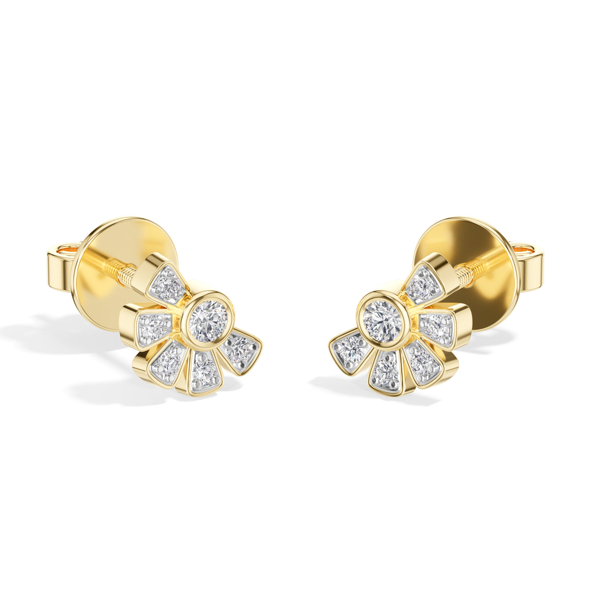 Petal Studs Round Lab Grown Diamond Five Petal Organic Flower
