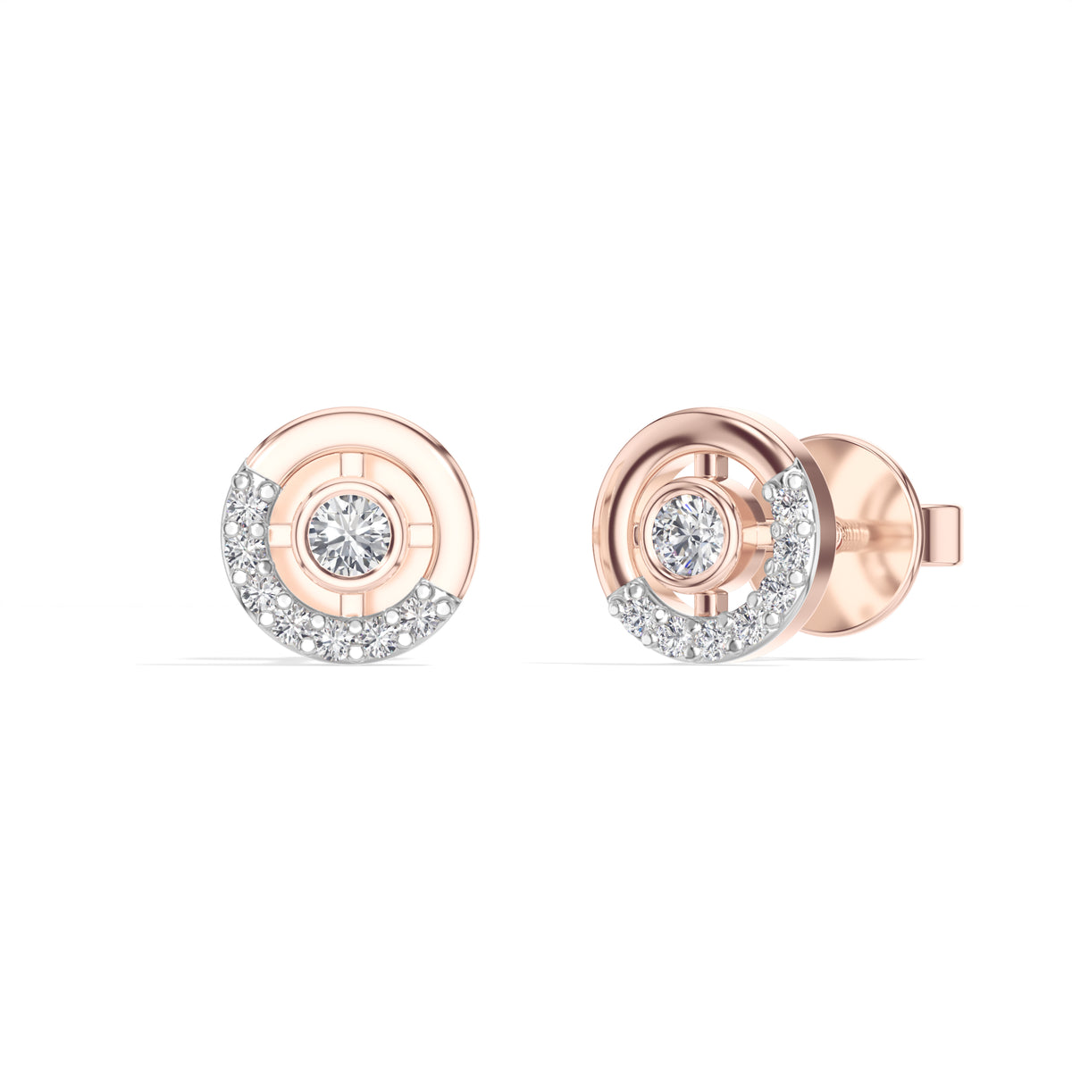 Halo Orbit Studs Round Lab Grown Diamond Concentric Pave Halo