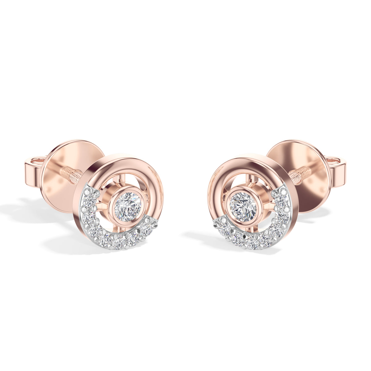 Halo Orbit Studs Round Lab Grown Diamond Concentric Pave Halo