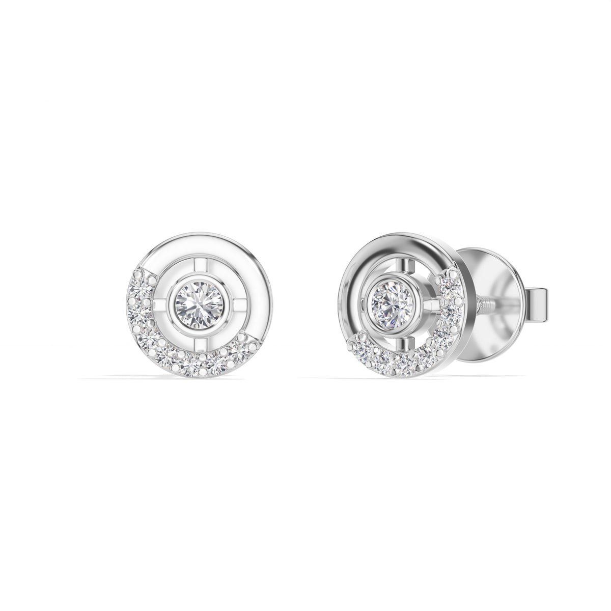 Halo Orbit Studs Round Lab Grown Diamond Concentric Pave Halo