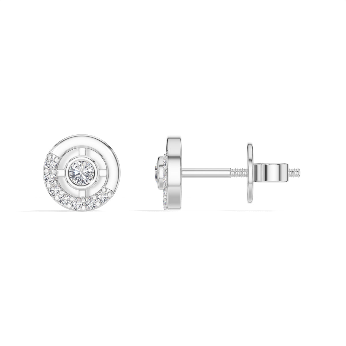 Halo Orbit Studs Round Lab Grown Diamond Concentric Pave Halo